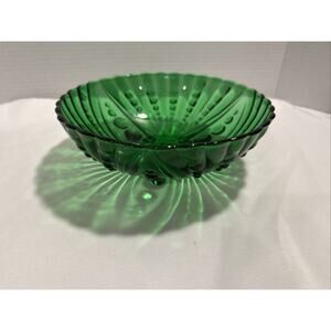 VTG Anchor Hocking Forest Green Oyster & Pearl Footed Serving Bowl 8.25” X 3”